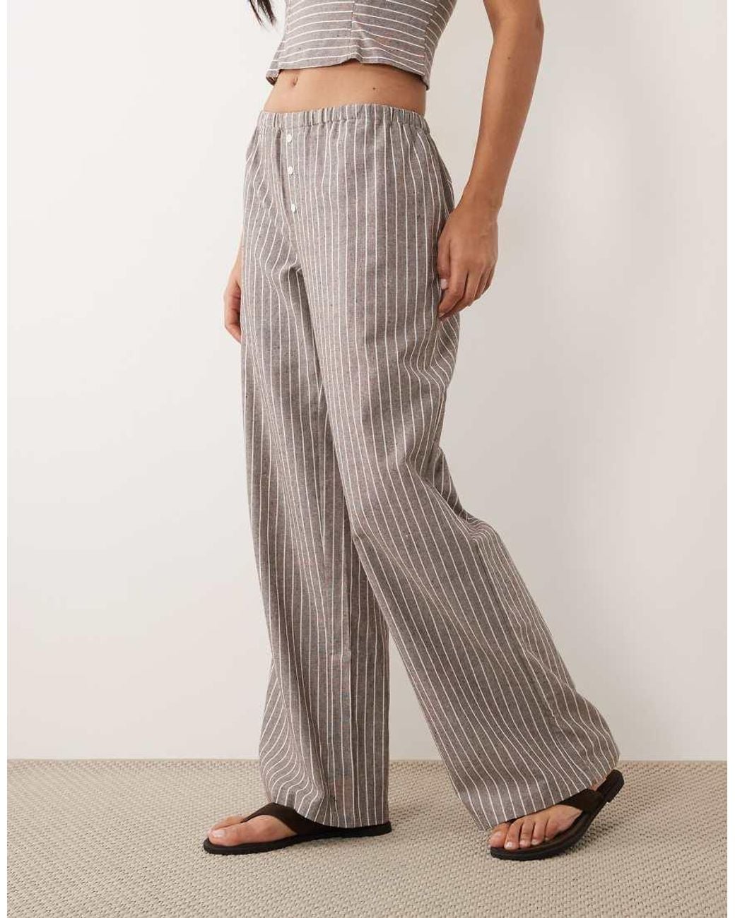 Missy Empire Natural Cotton Rich Elasticated Waist Button Detail Wide Leg Trousers Co-Ord
