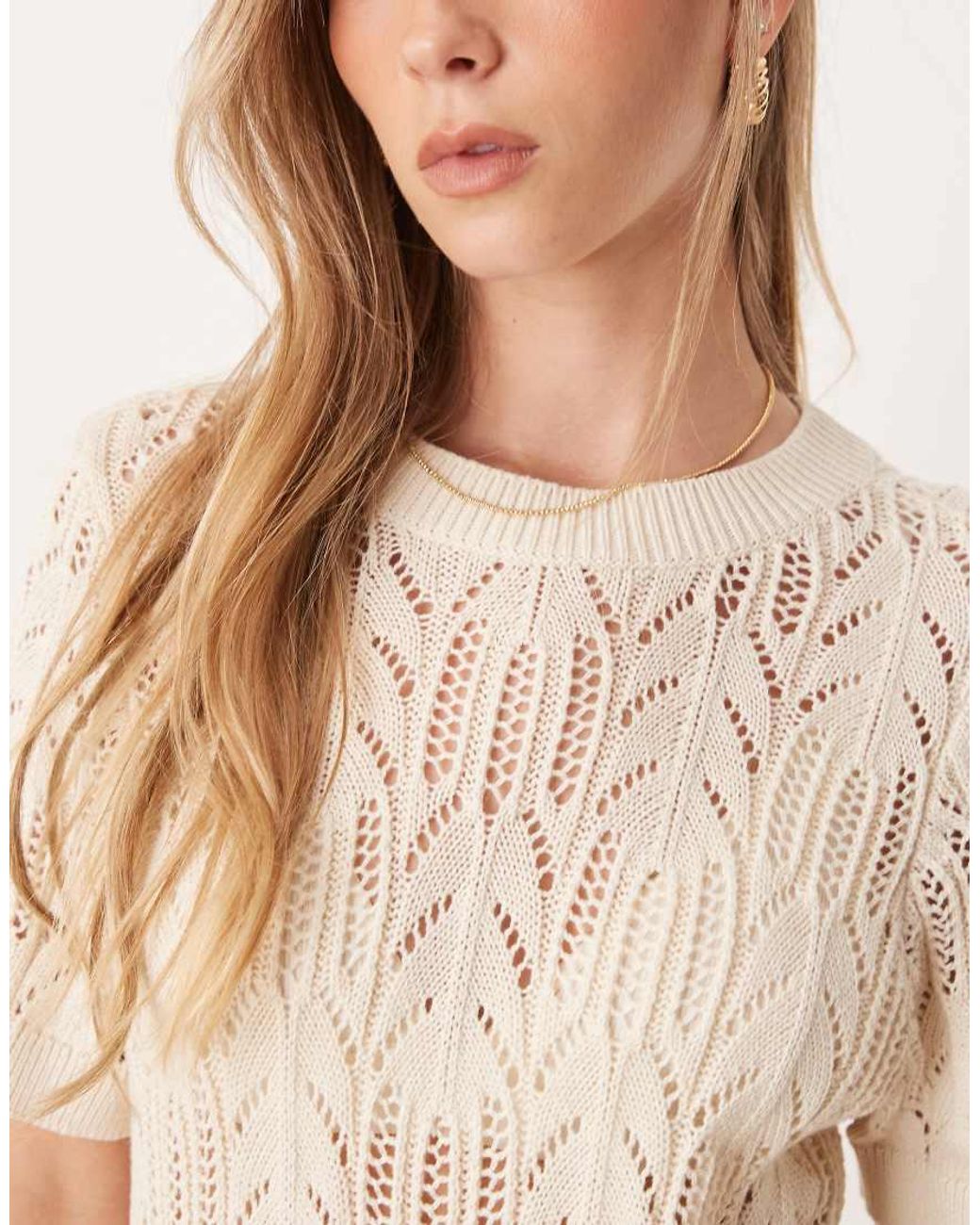 Vila Natural Short Sleeve Open Knitted T-shirt