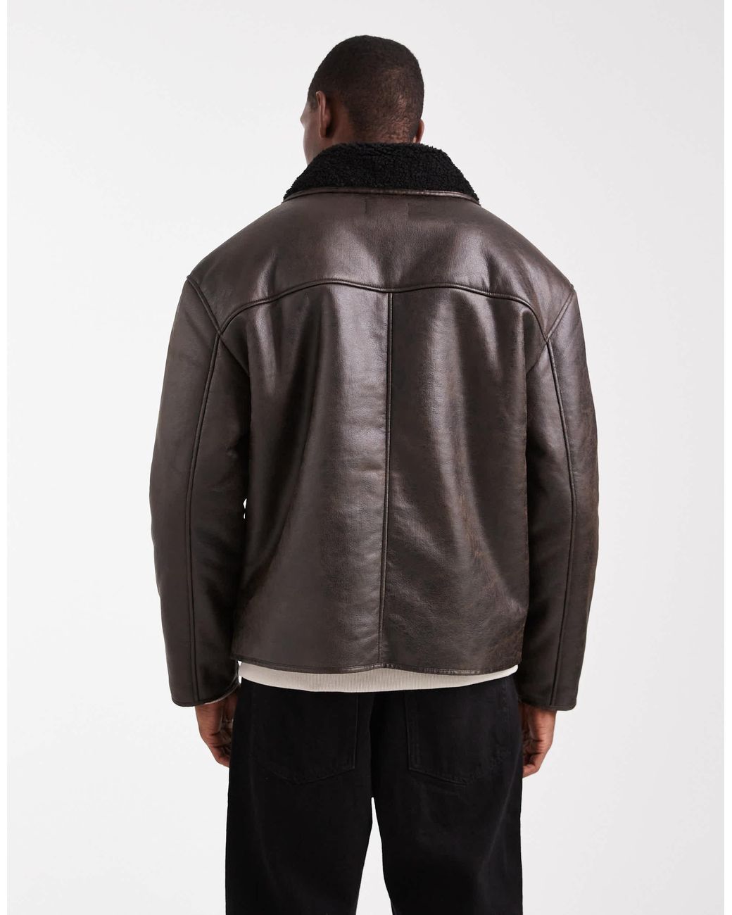 ASOS Black Aviator Jacket With Borg Collar for men