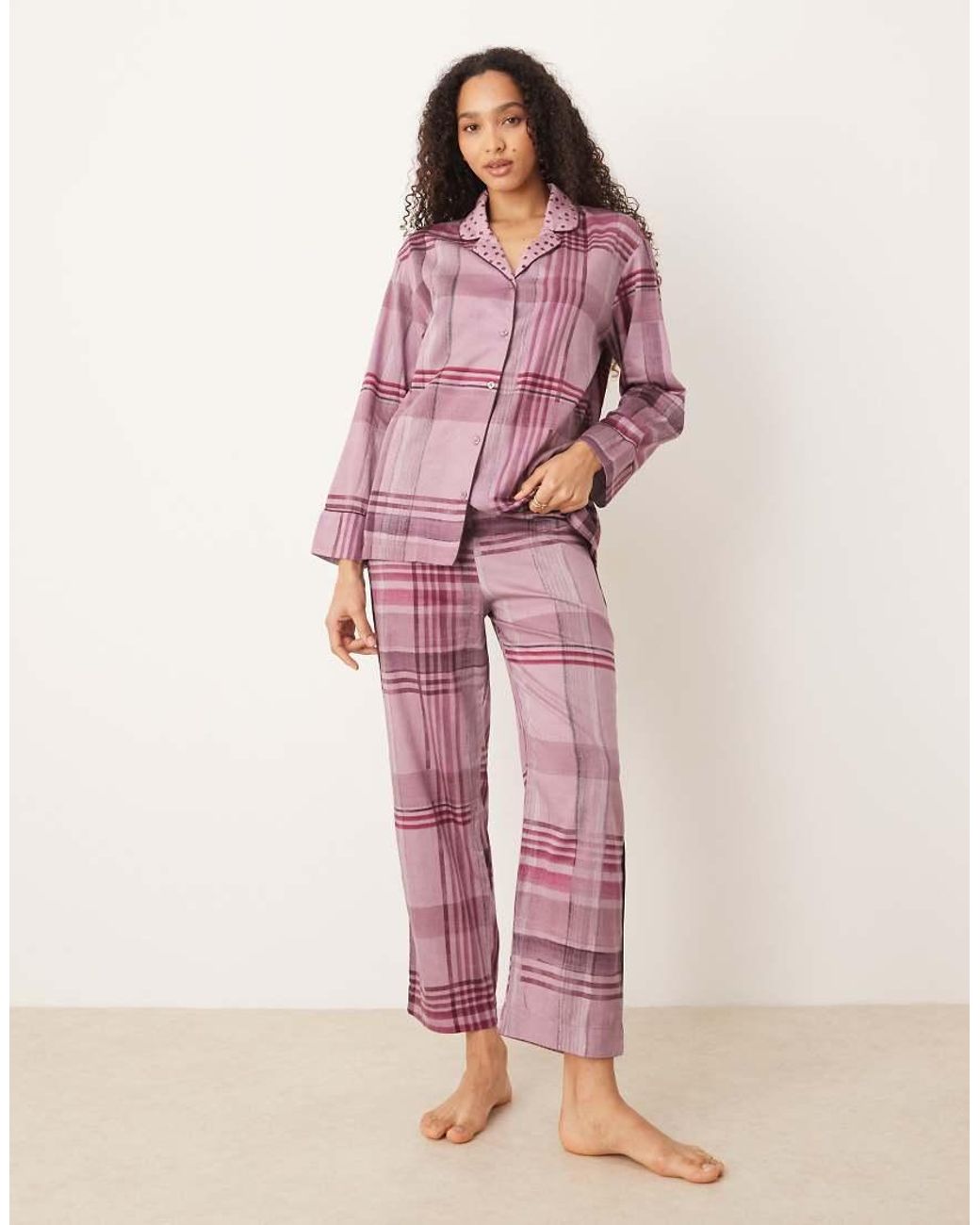 Mango Pink 100% Cotton Checked Pyjama Shirt Co-ord
