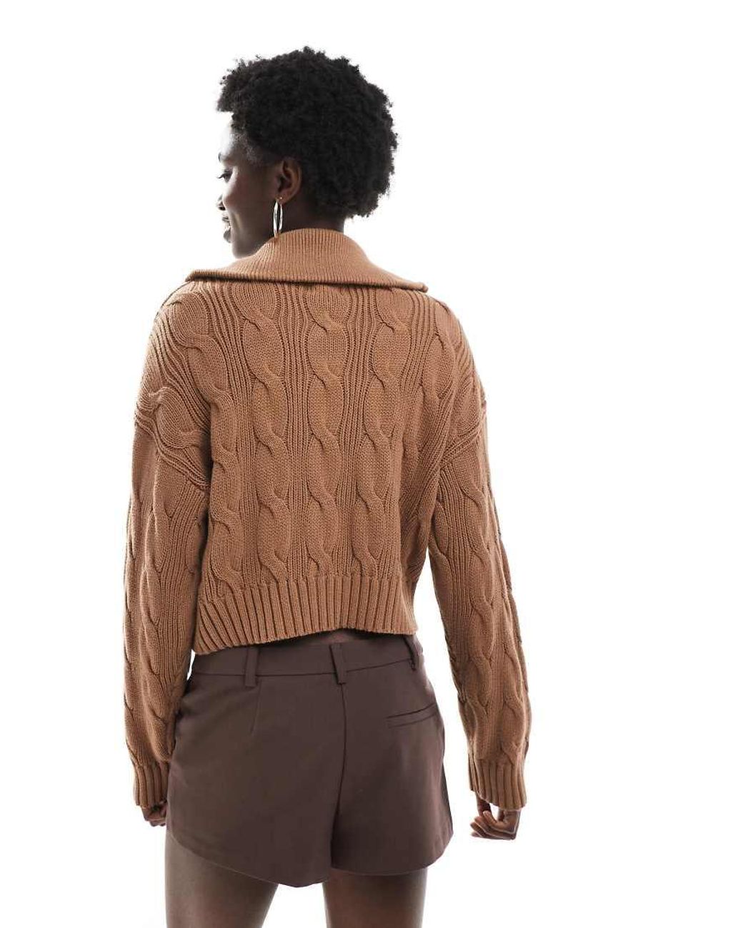 Cotton On Brown Cotton Cable Half Zip Pullover