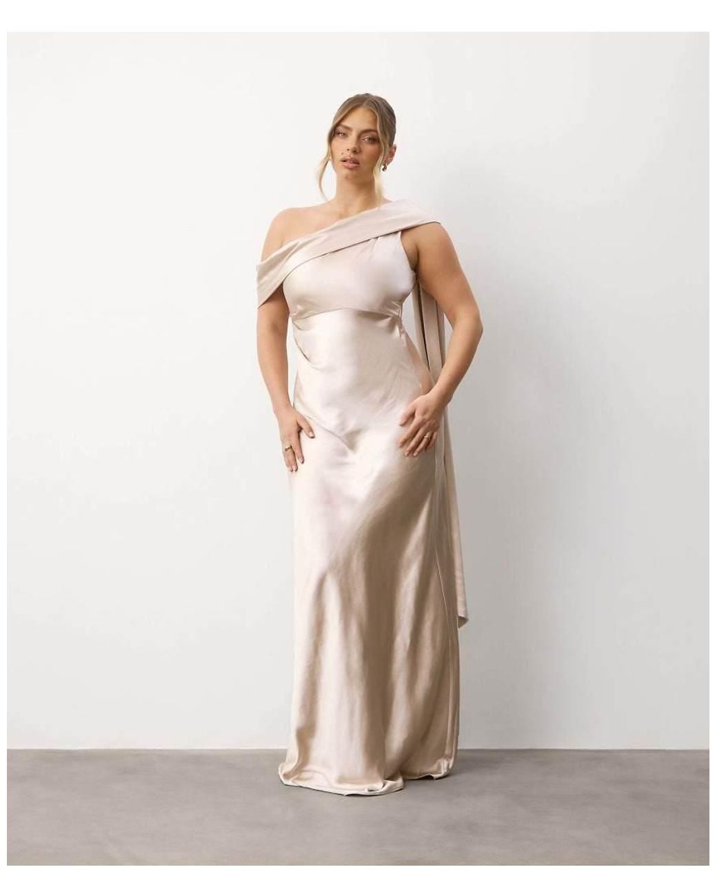Six Stories White One Shoulder Drape Satin Bridesmaid Dress