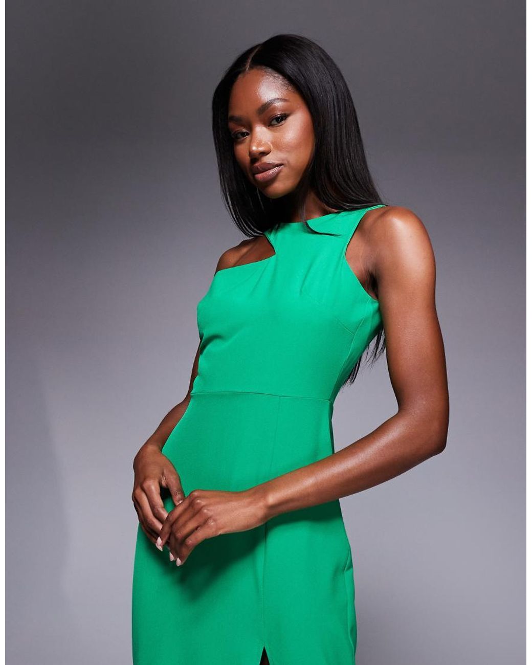 Vesper Green Asymmetric Maxi Dress With Thigh Split