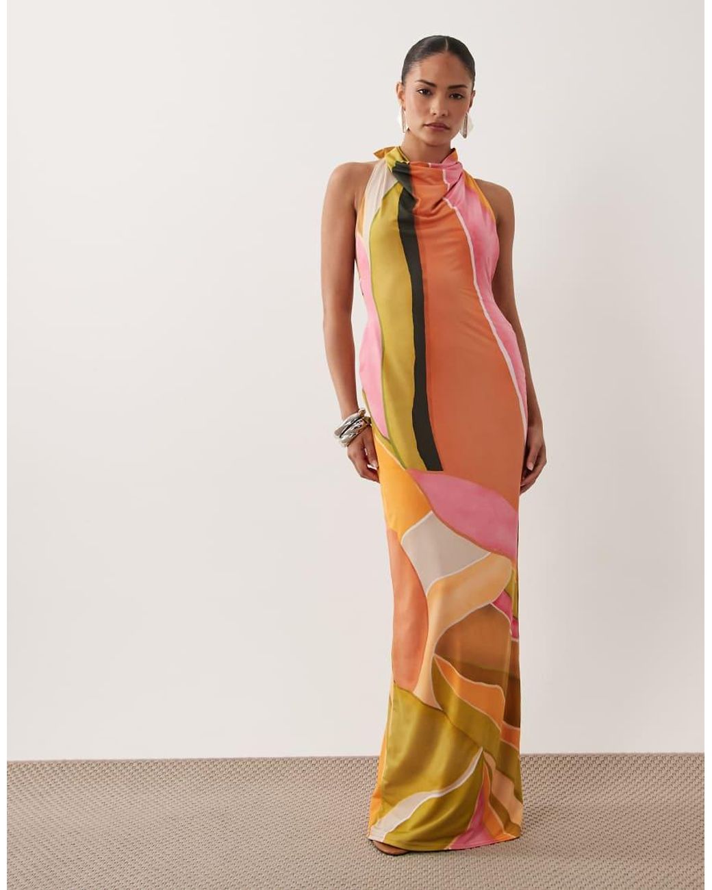 Never Fully Dressed Multicolor Sabine Slinky Cowl Neck Maxi Dress