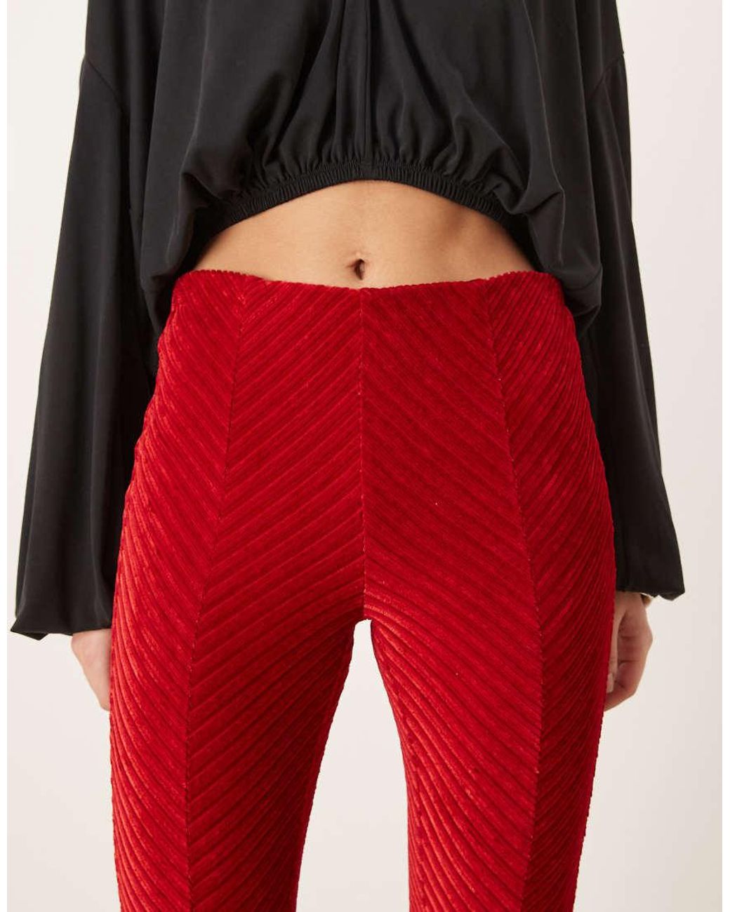 Free People Red Penny Pull On Velvet Flare Trousers