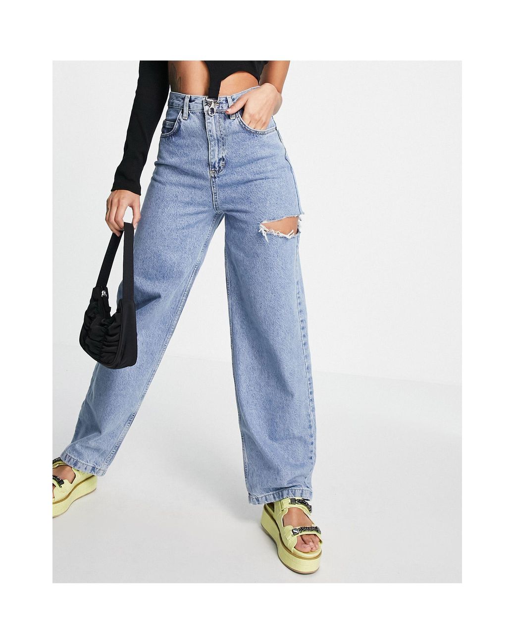 TOPSHOP baggy Jeans With Side Rip in Blue | Lyst