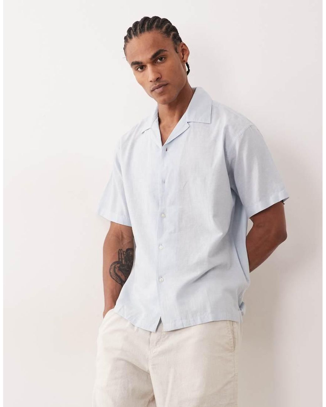Jack & Jones White Short Sleeve Linen Blend Shirt for men