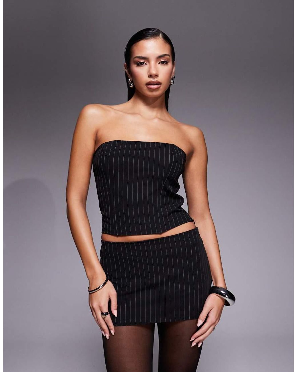 Edikted Gray Maeve Co-Ord Pinstripe Mini Skort