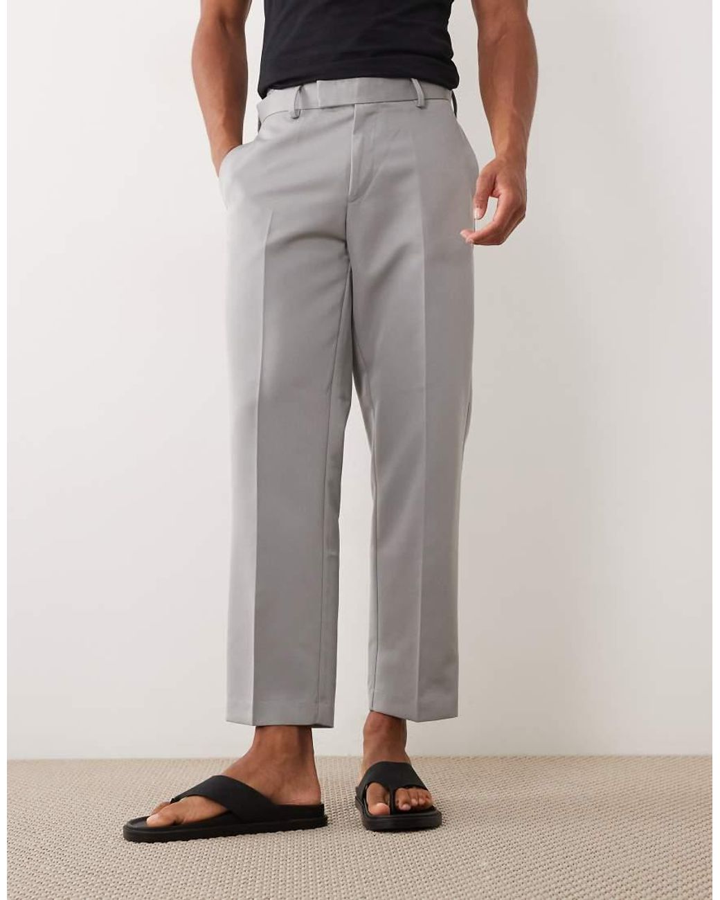 ASOS Gray Tailored Straight Cropped Trousers for men