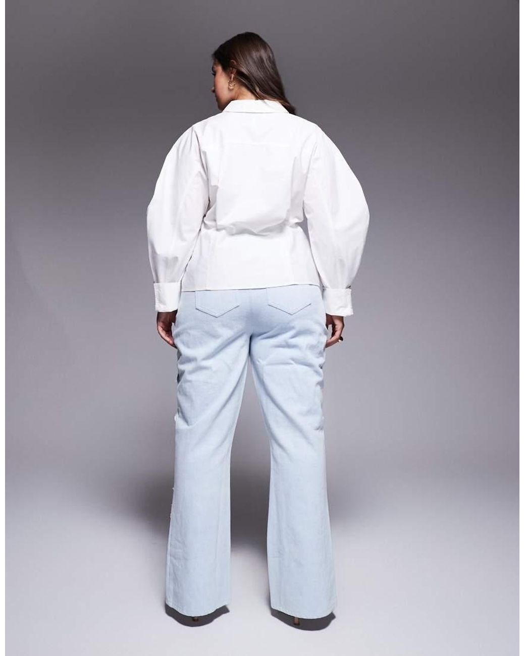 ASOS Blue Curve Denim Pearl Embellished Cornellli Jeans With Organza Flowers
