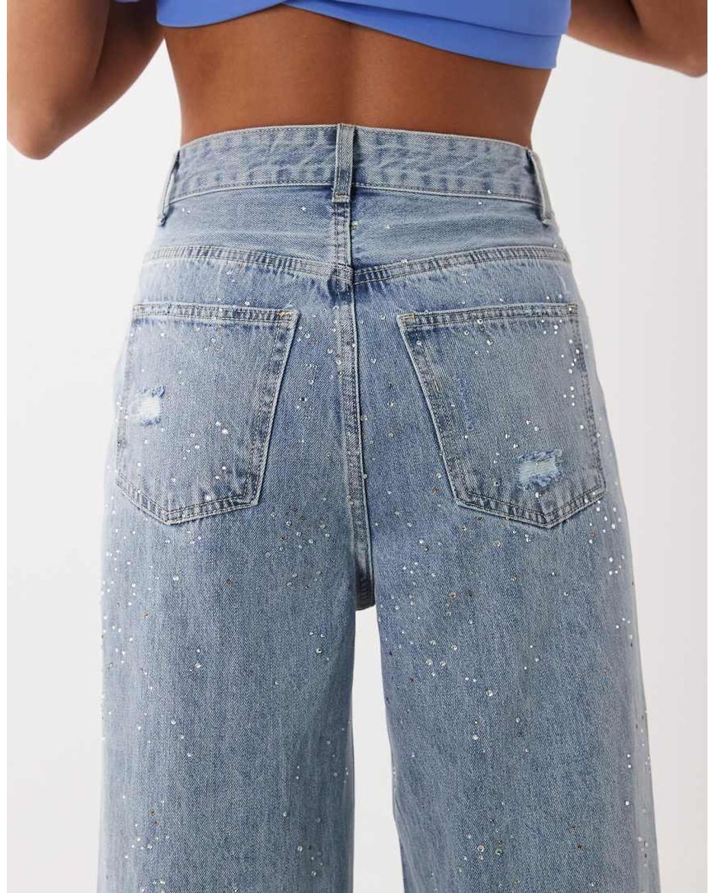 Lioness Blue Diamante Cotton Rich Straight Leg Jeans