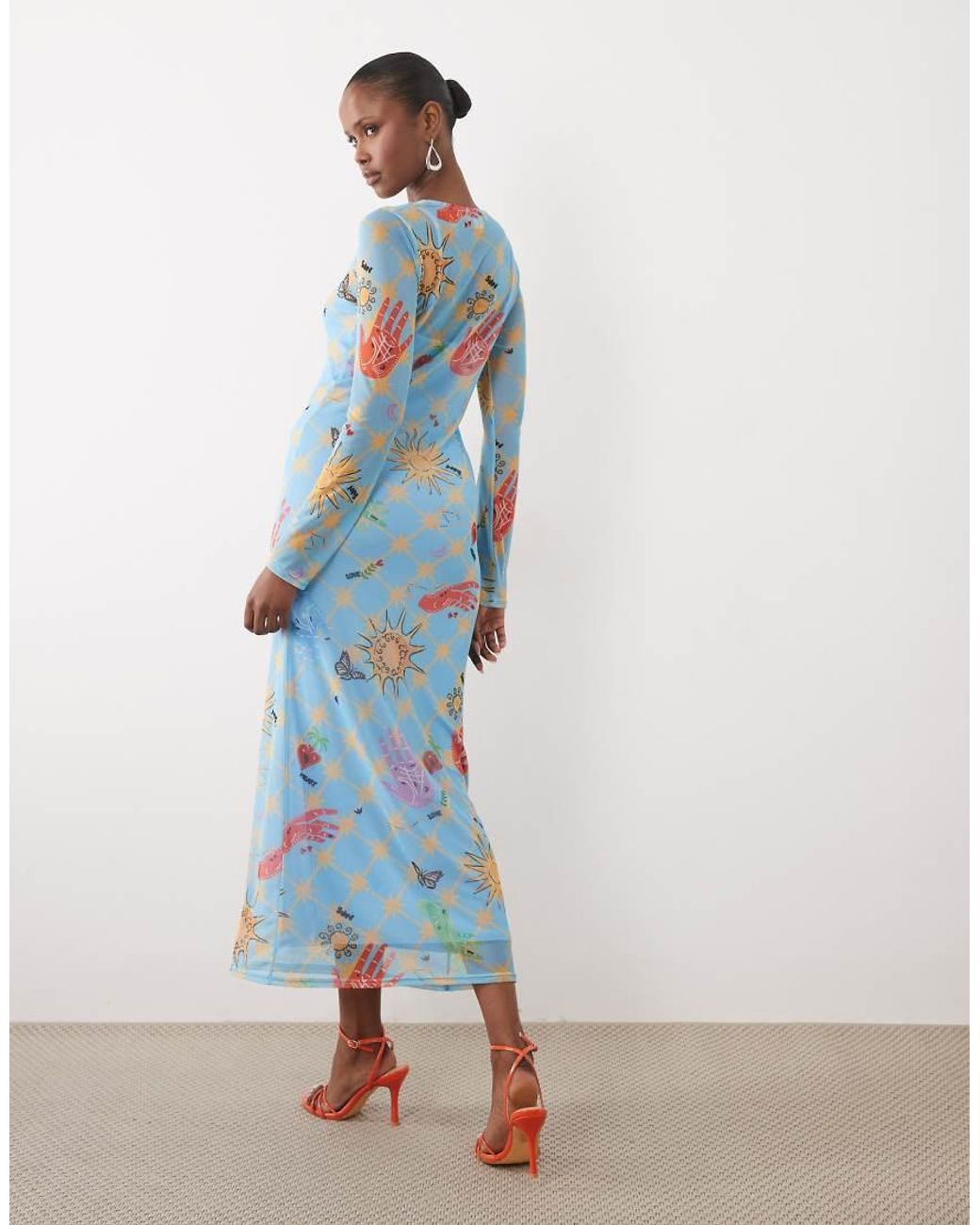 Never Fully Dressed Blue Mesh Long Sleeve Midi Dress