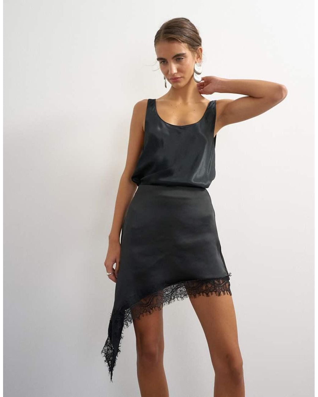 TOPSHOP Black Satin Scoop Neck Cami Top