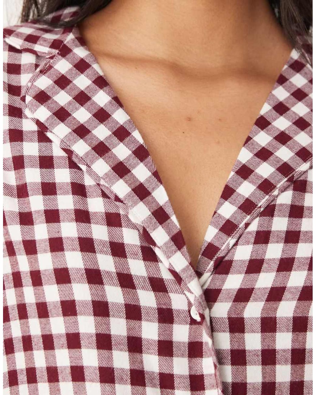 Gina Tricot Red Mix And Match Flannel Pyjamas Long Sleeve Shirt