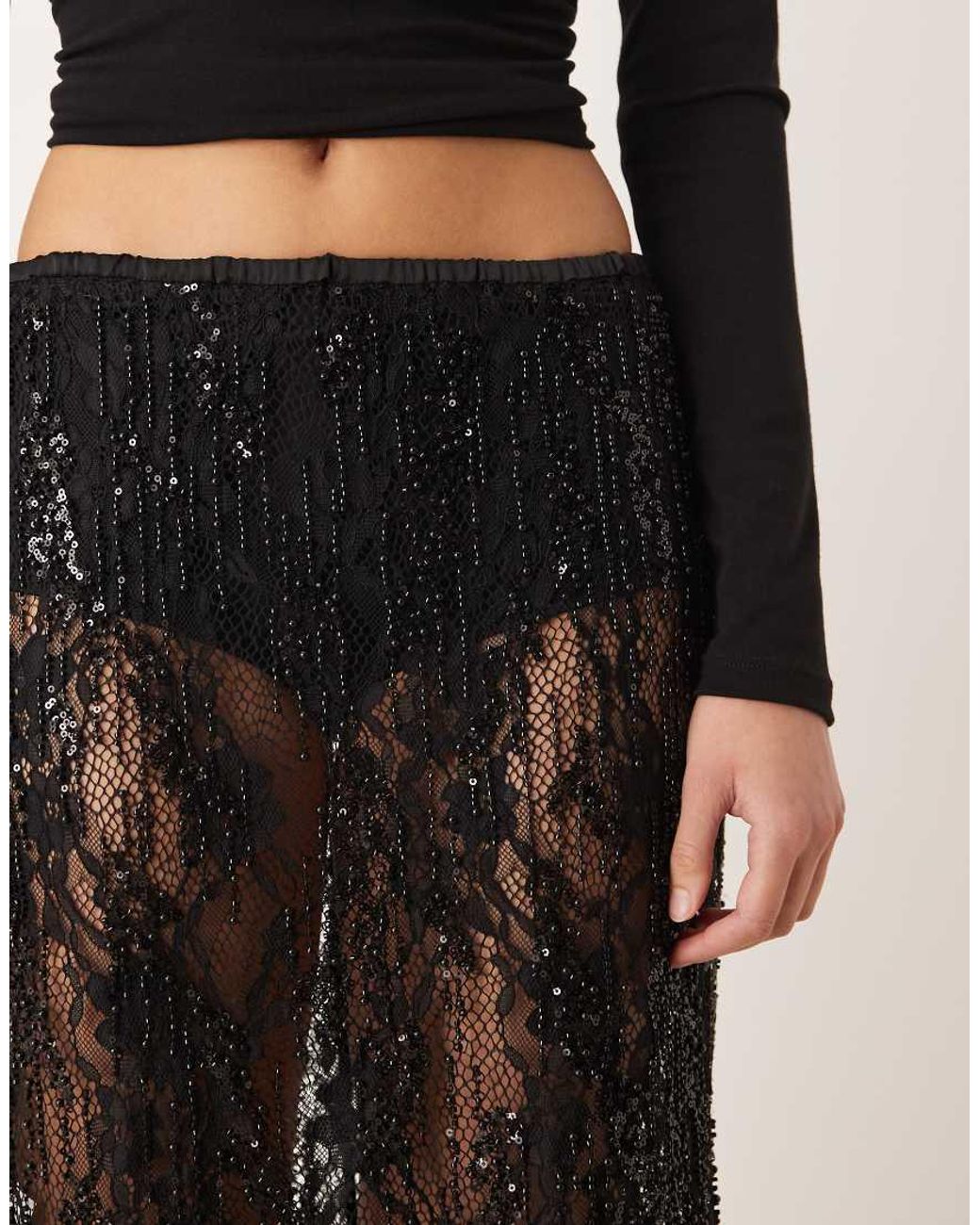 Mango Natural Embellished Knee Length Skirt