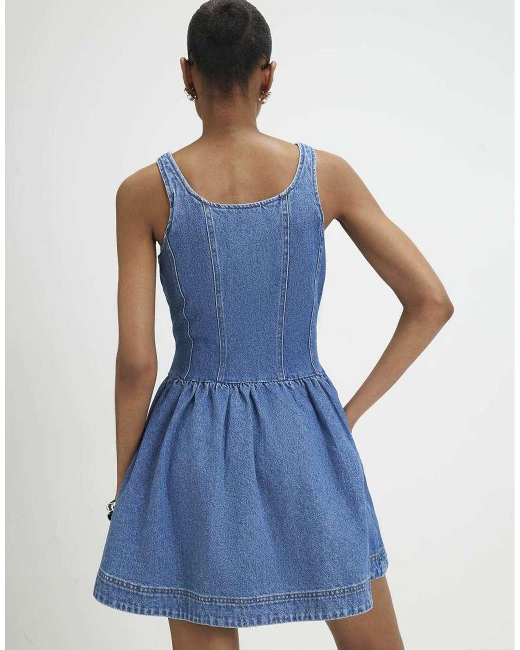 River Island Blue Denim Sleeveless Zip Front Swing Dress