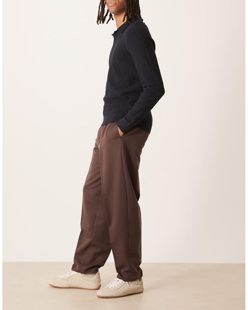 ASOS Brown Smart Oversized Tapered Trousers With Full Elasticated Waist for men