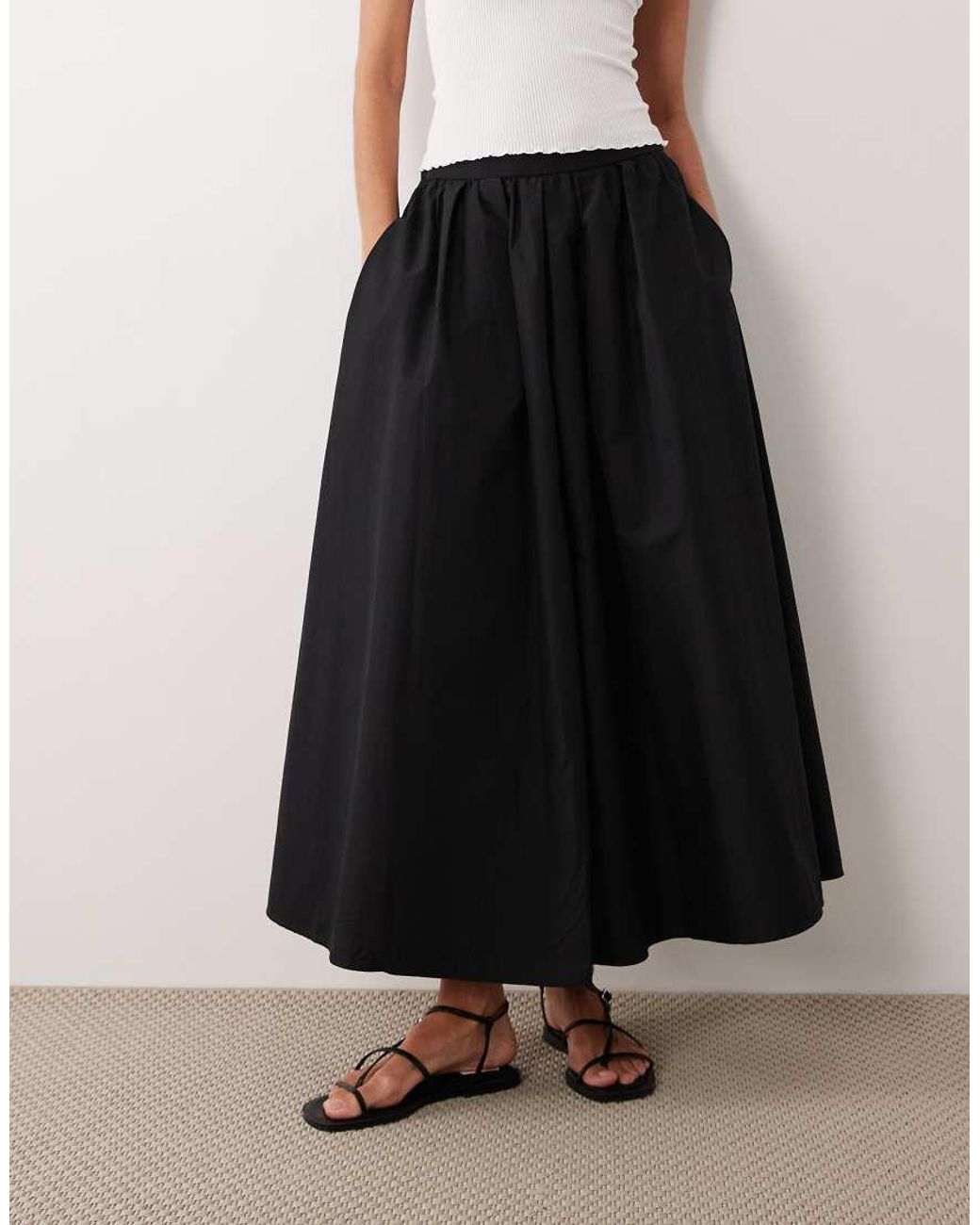 ASOS White Volume Detail Midi Skirt