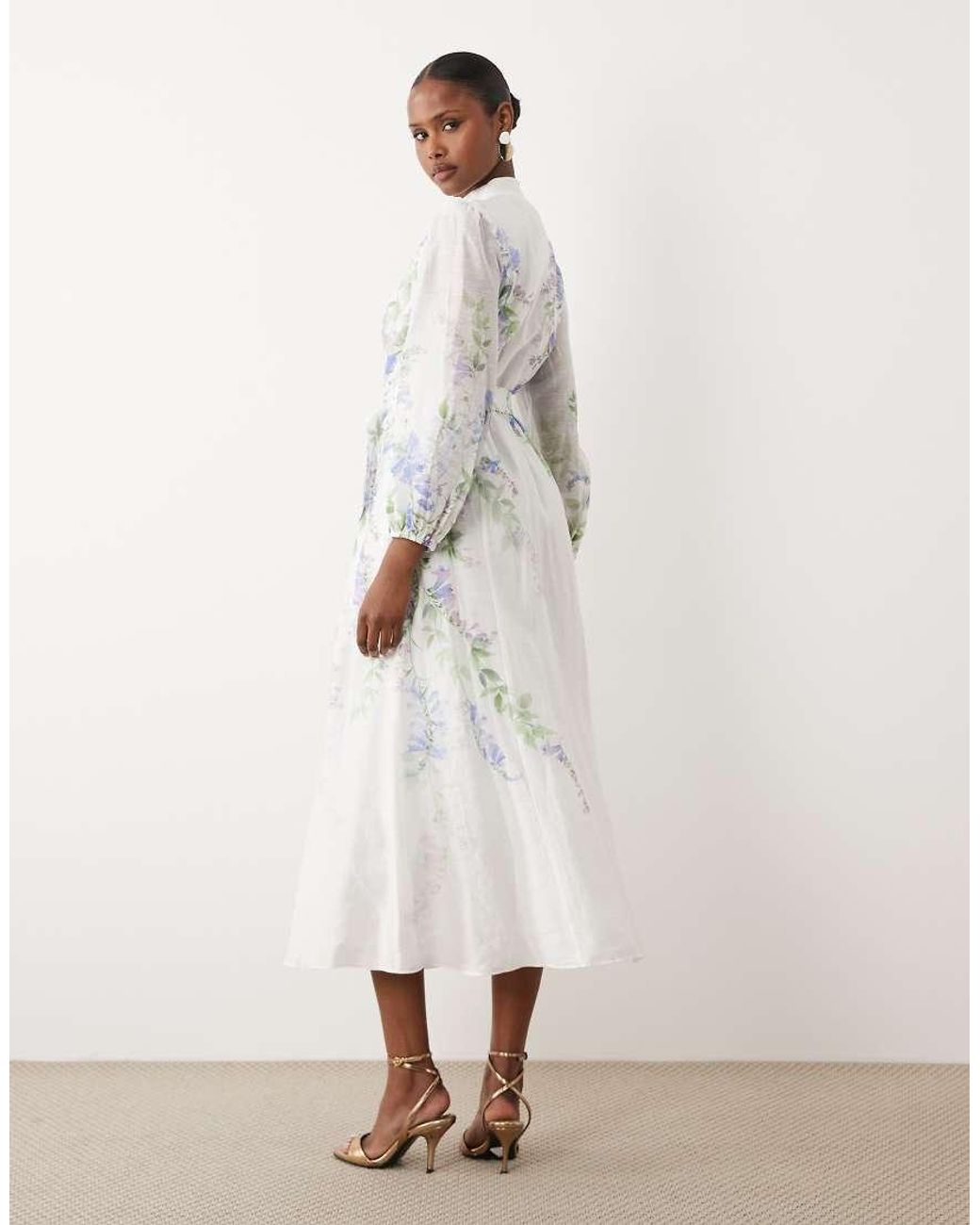 Forever New Natural Cotton Balloon Sleeve Button Through Belt Detail Midi Dress