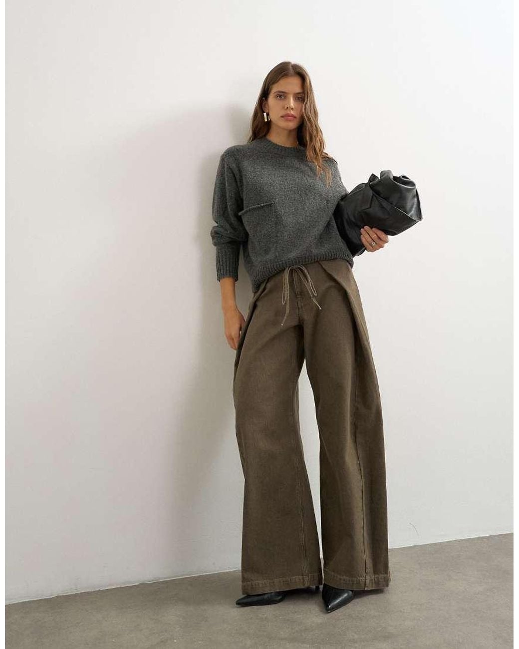 TOPSHOP Gray Knitted Pocket Sweater