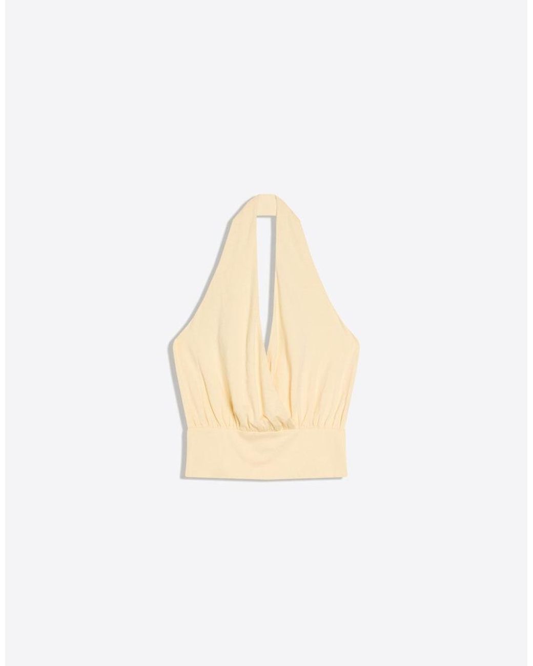 Bershka Natural Crossover Ruched Cummerbund Top