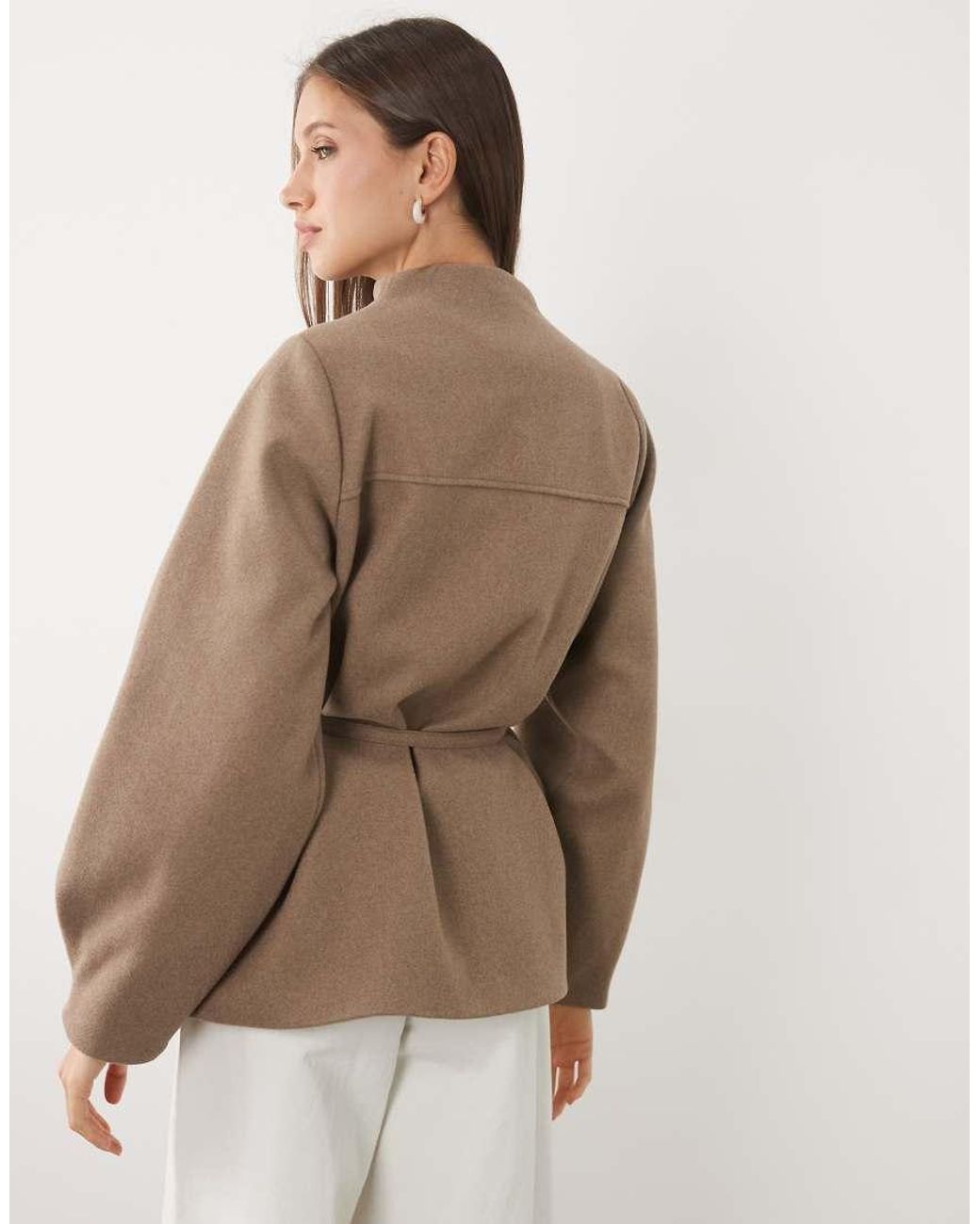 Threadbare White Mock Wool Collarless Belted Blazer