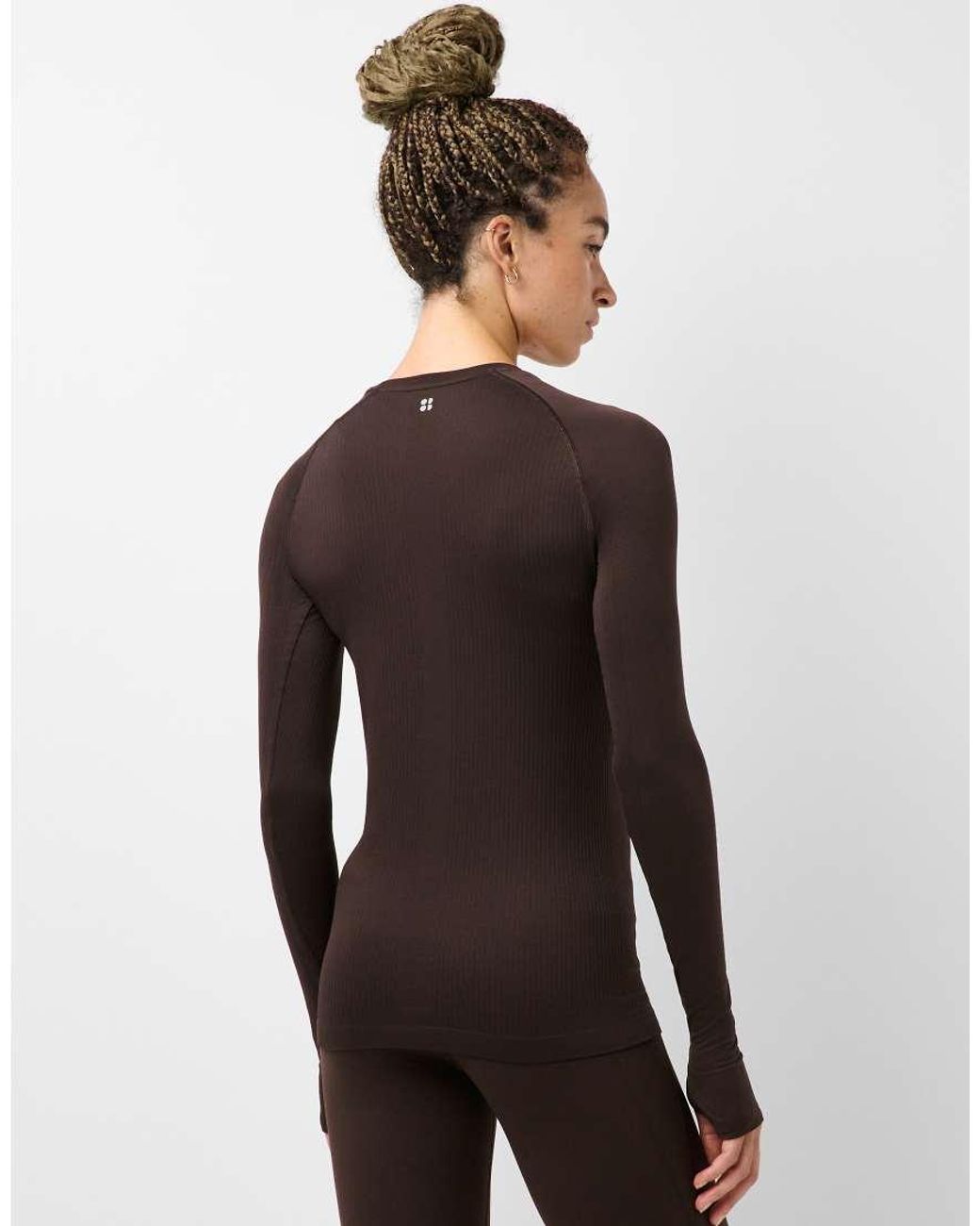 Sweaty Betty Black Textured Seamless Linear Lines Long Sleeve Top