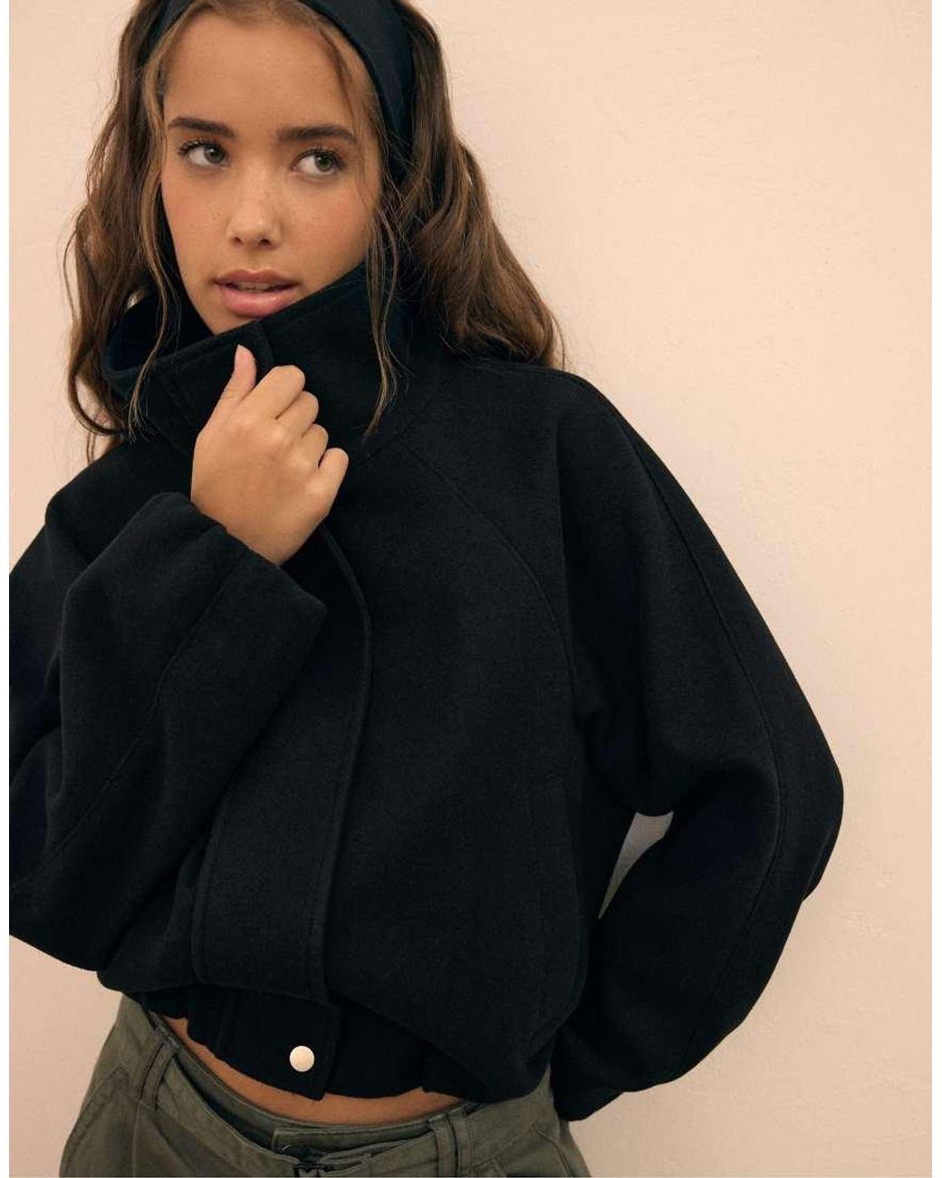 Stradivarius Black Soft-touch Bomber Jacket