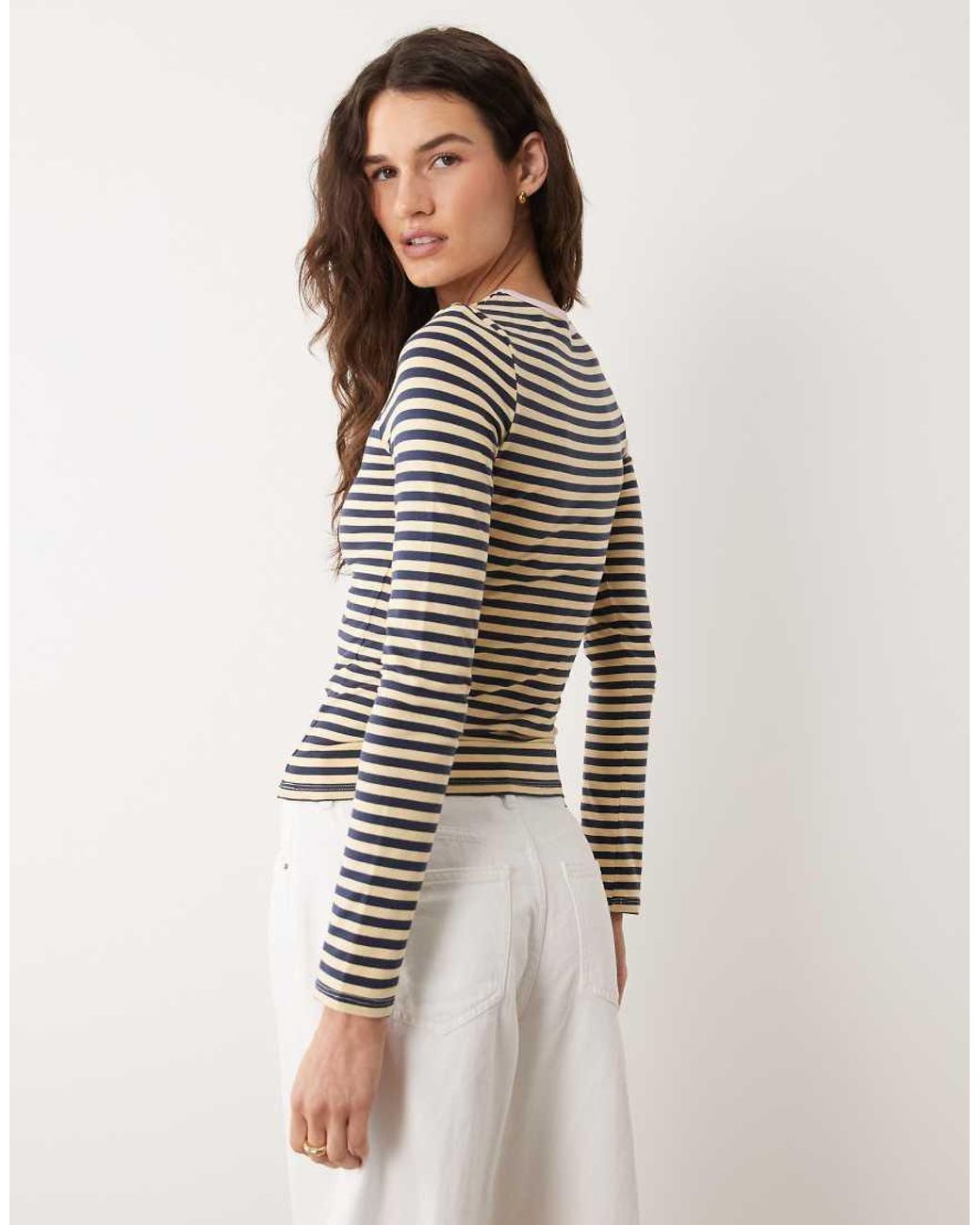 Miss Selfridge Multicolor Long Sleeve Stripe Top With Contrast Neck