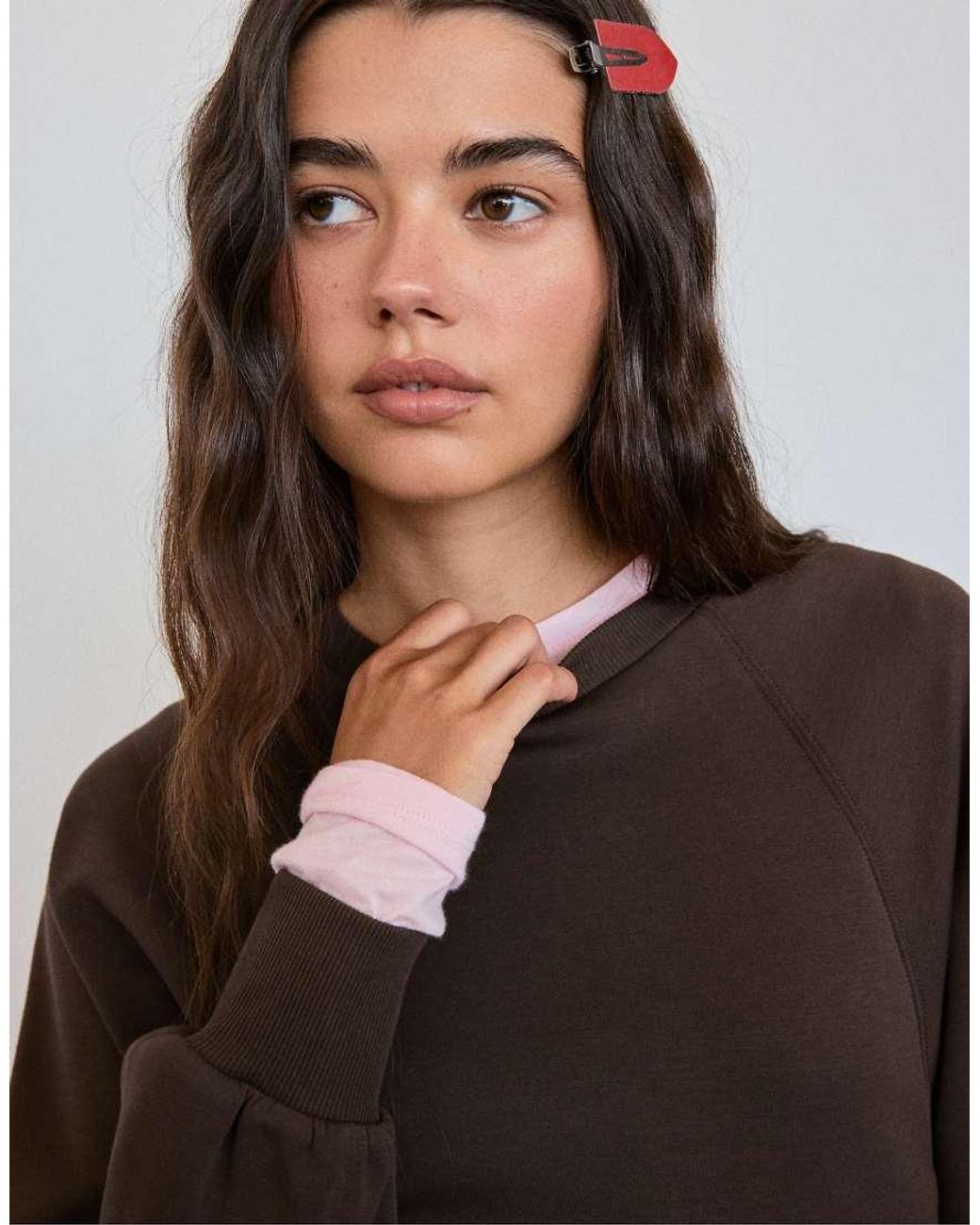 Stradivarius Brown Soft-touch Fitted Waist Sweatshirt