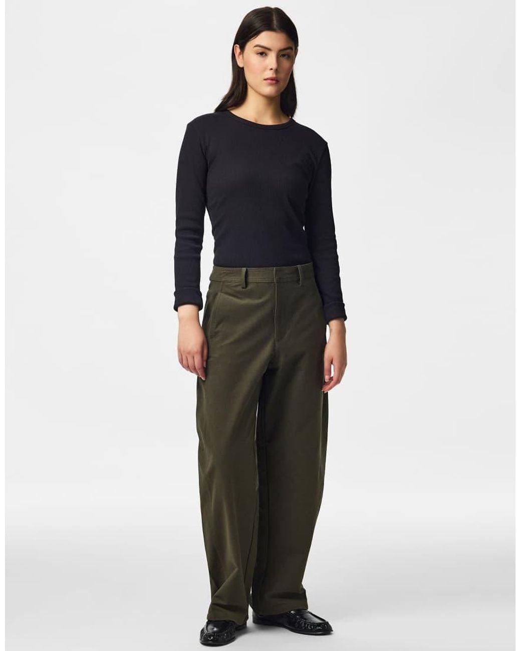 Pieces Black Rikke Jersey Barrel Fit Stretch Trousers