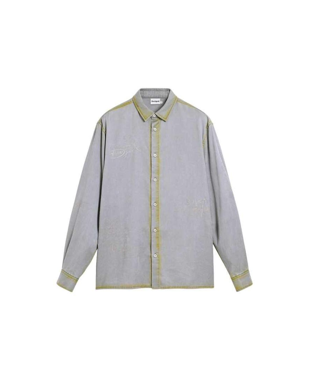 Desigual White Shirt Lettering Worn Effect for men