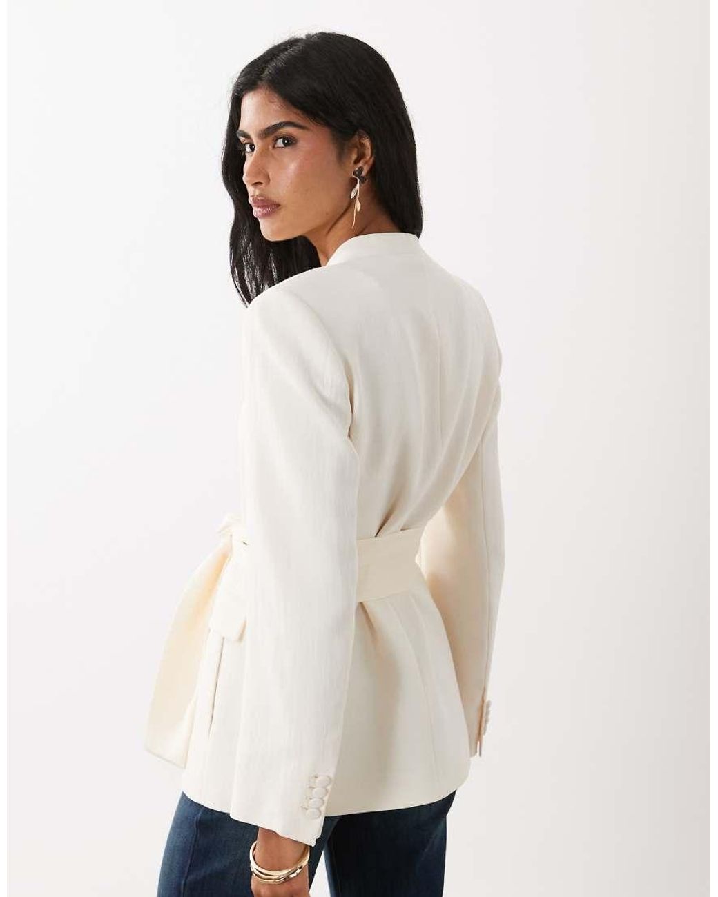 Mango White Newyork Tailored Blazer Co-Ord With Tassle Scarf