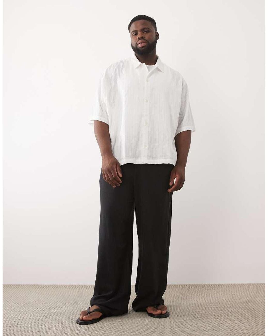 ASOS White baggy Linen Blend Trousers for men