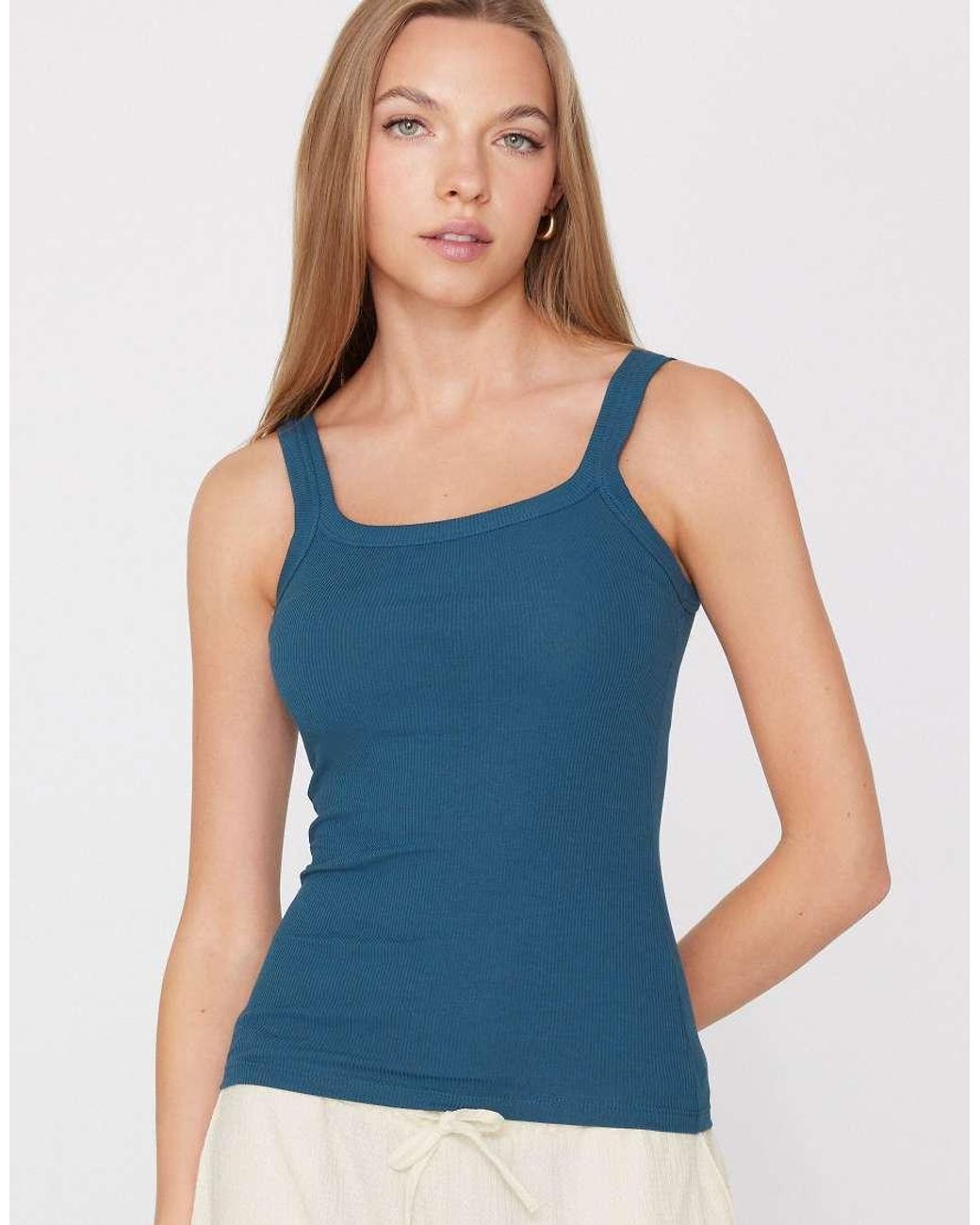 Tezenis Blue Square Neck Ribbed Cotton Camisole