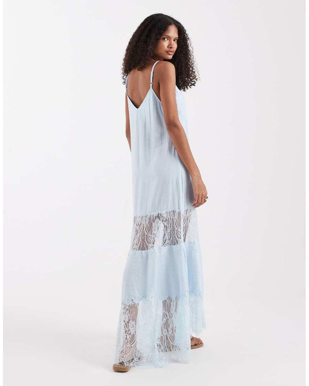 ASOS Blue Lace Insert Hanky Hem Maxi Dress