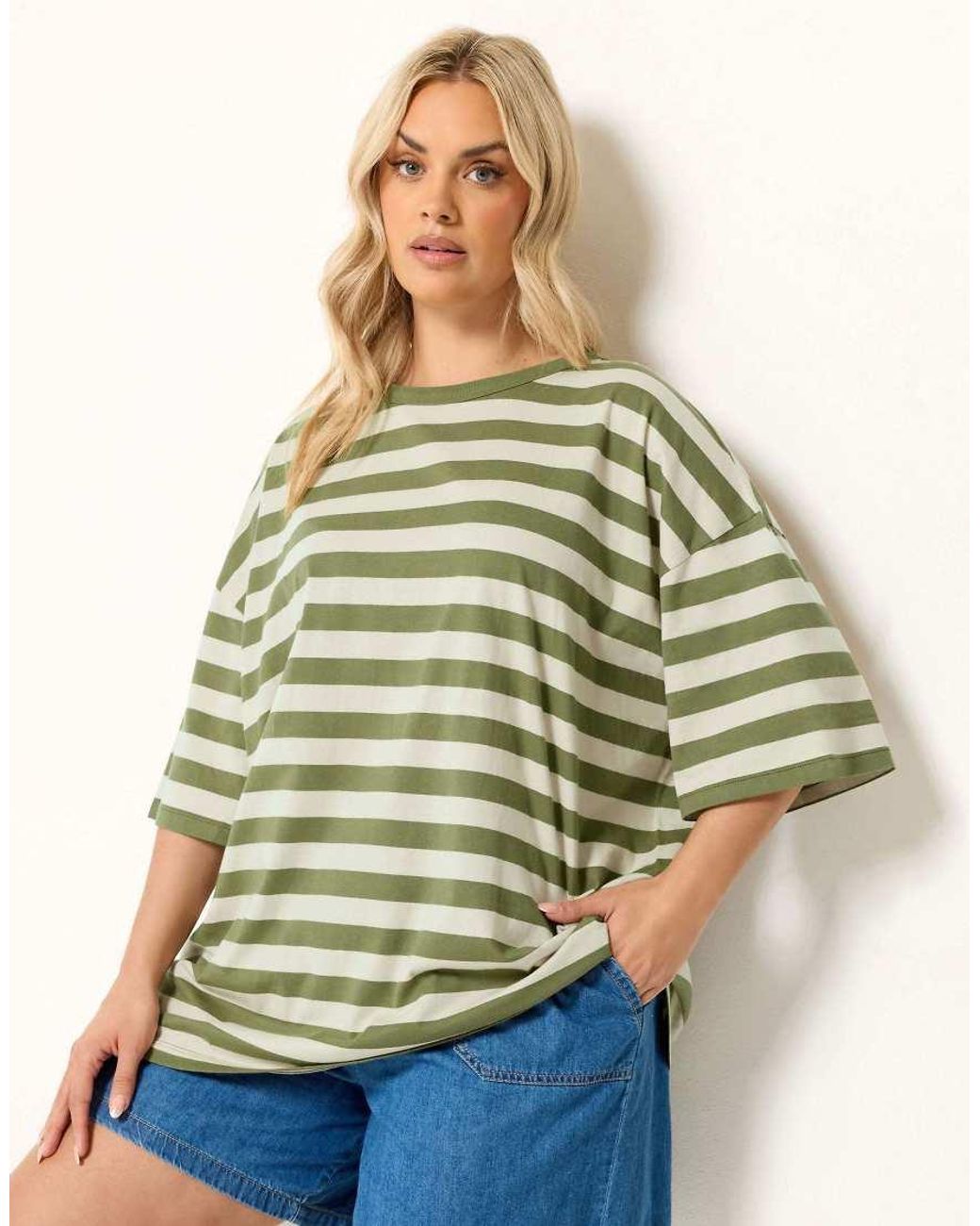 Yours Clothing Green Boxy Stripe T-Shirt