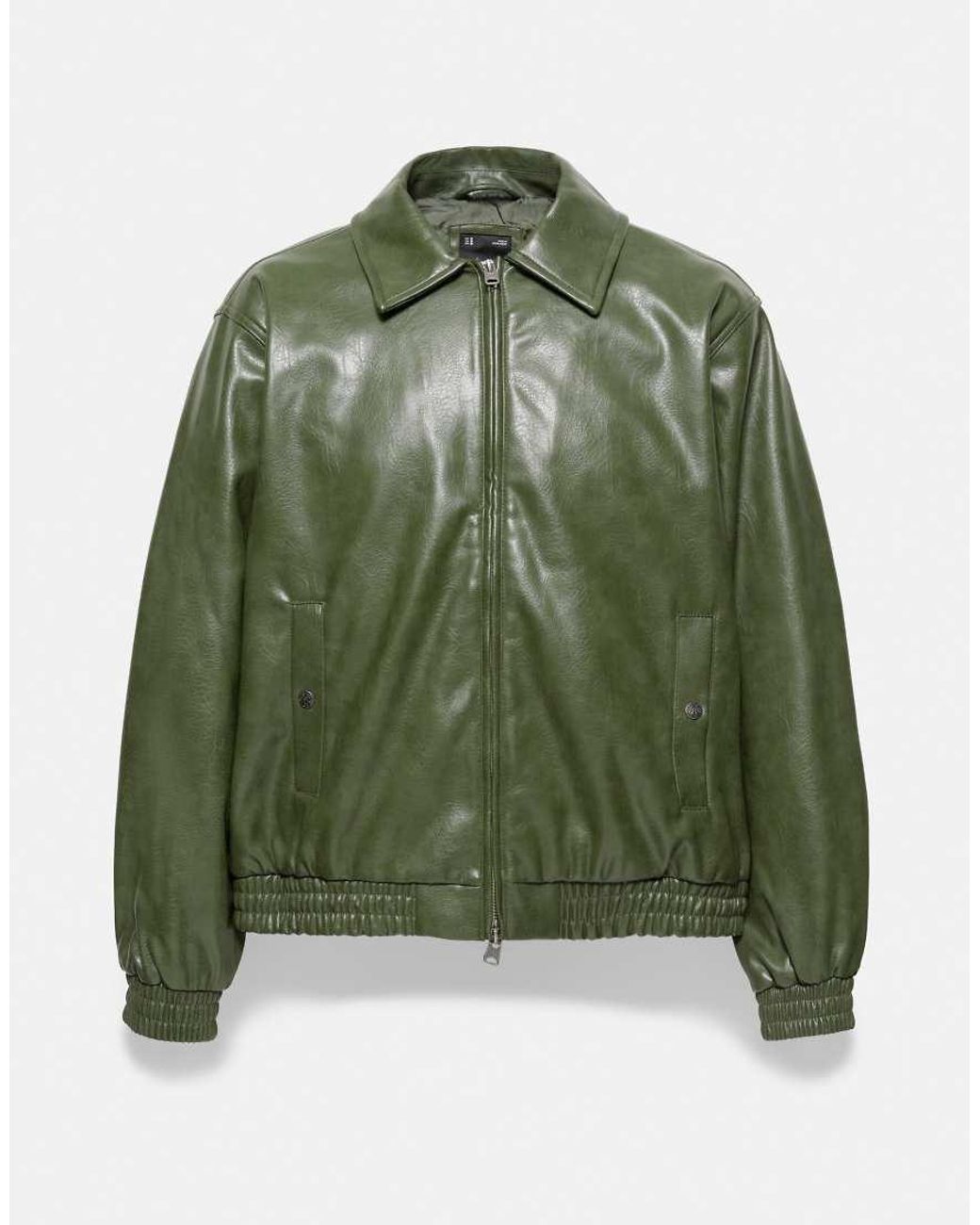 Pull&Bear Green Leather-Effect Jacket for men