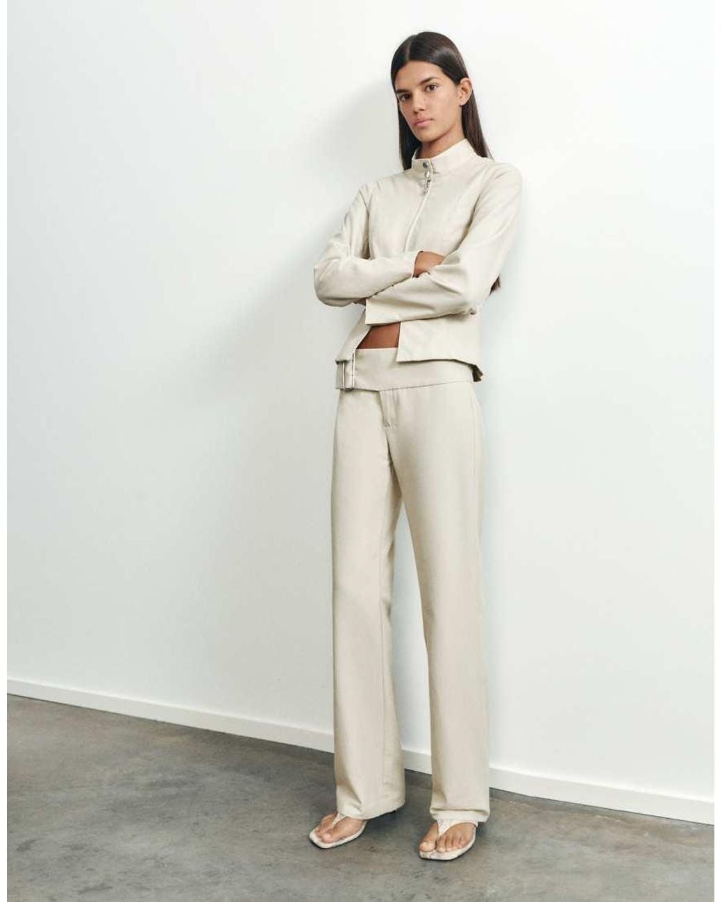 Pull&Bear Red Straight-leg Buckle Trousers
