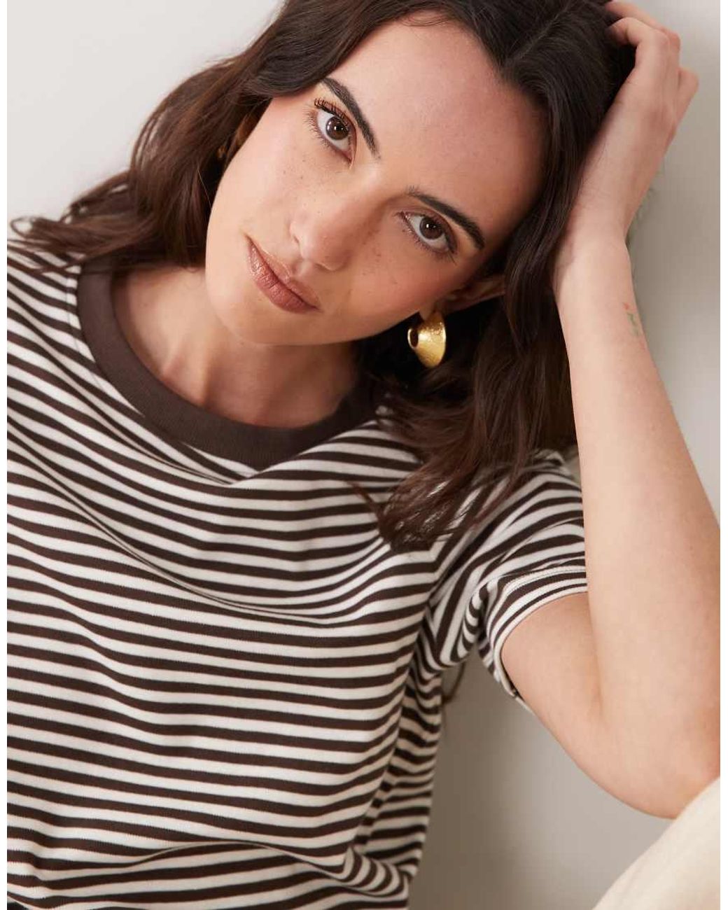 New Look Brown Premium Striped Girlfriend T-shirt Tee