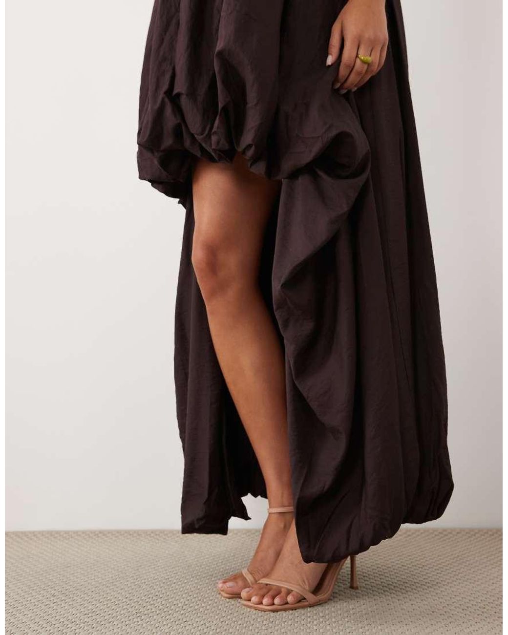 ASOS Brown Volume Bubble Bandeau Maxi Dress High Low Hem