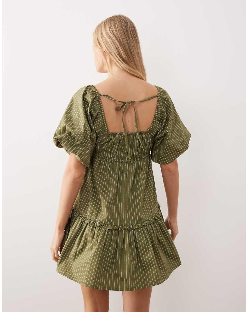Wednesday's Girl Green Striped Mini Smock Dress