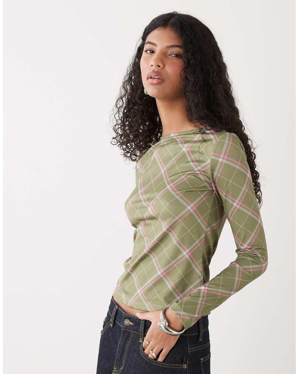 Reclaimed Vintage Green Slash Neck Top