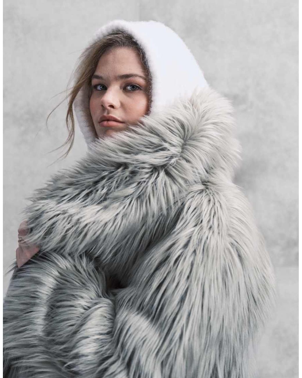 ASOS Gray Oversized Jacket With Faux Fur Collar