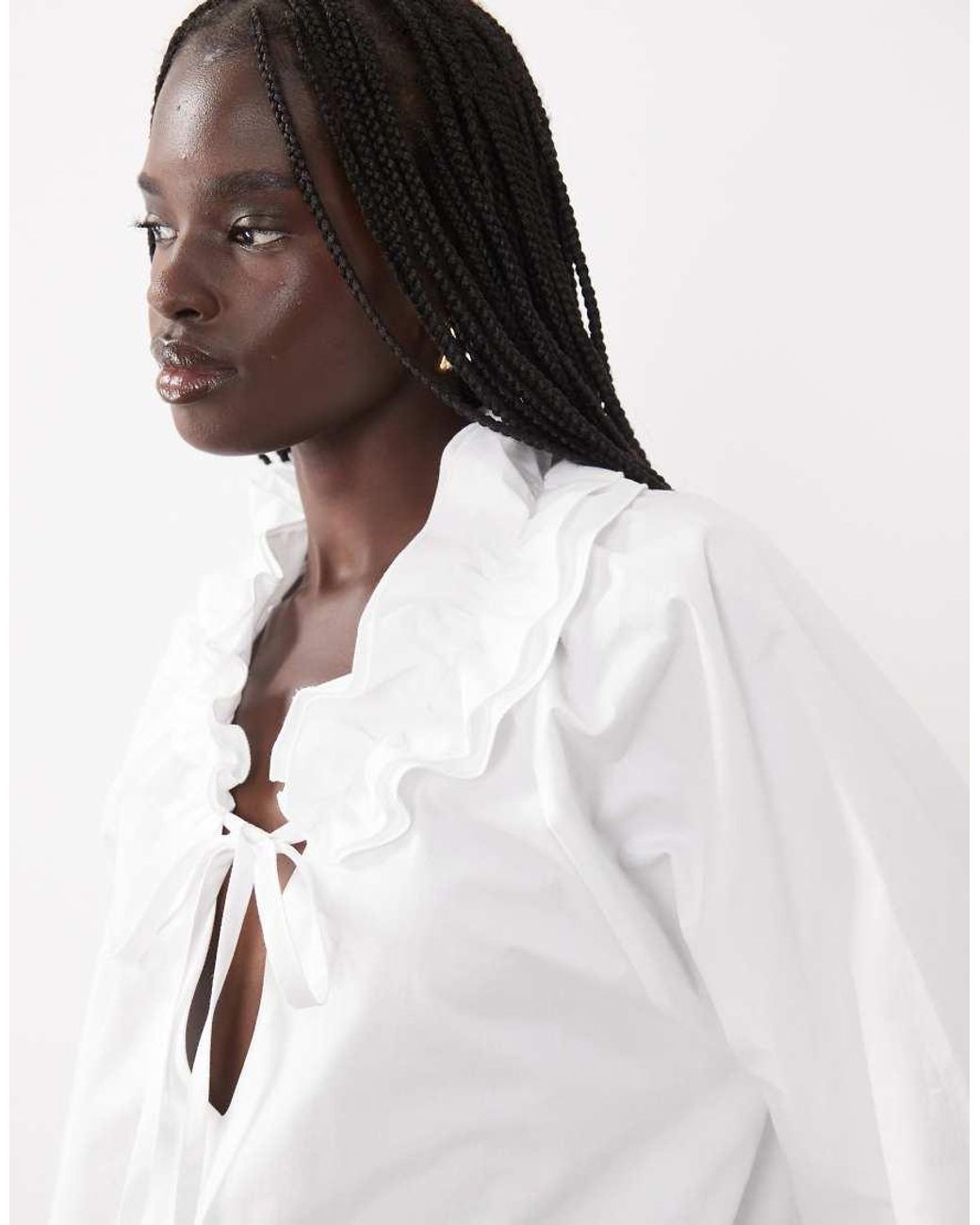 ASOS White Frill Neck Oversized Blouse