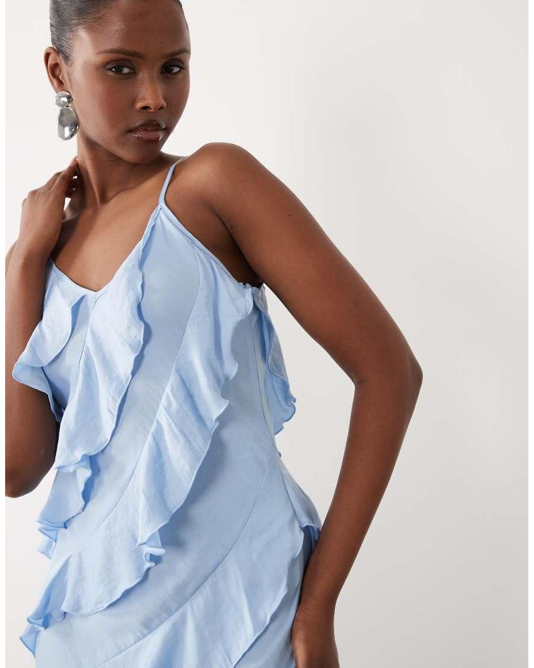 Vero Moda Blue Bias Cut Ruffle Cami Midaxi Dress