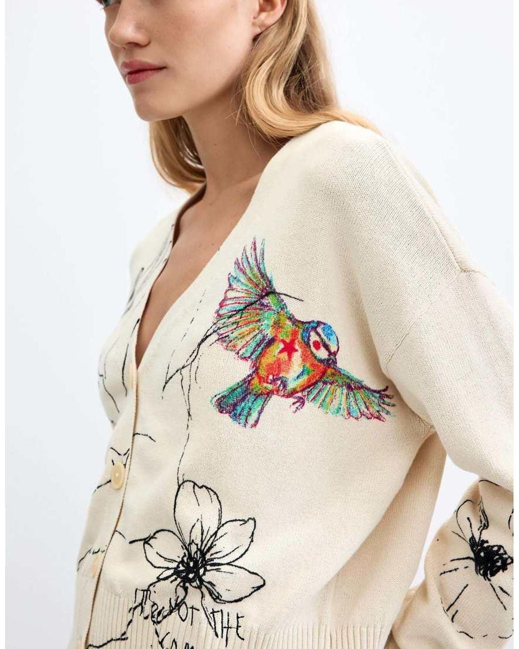 Desigual White Floral Print Cardigan