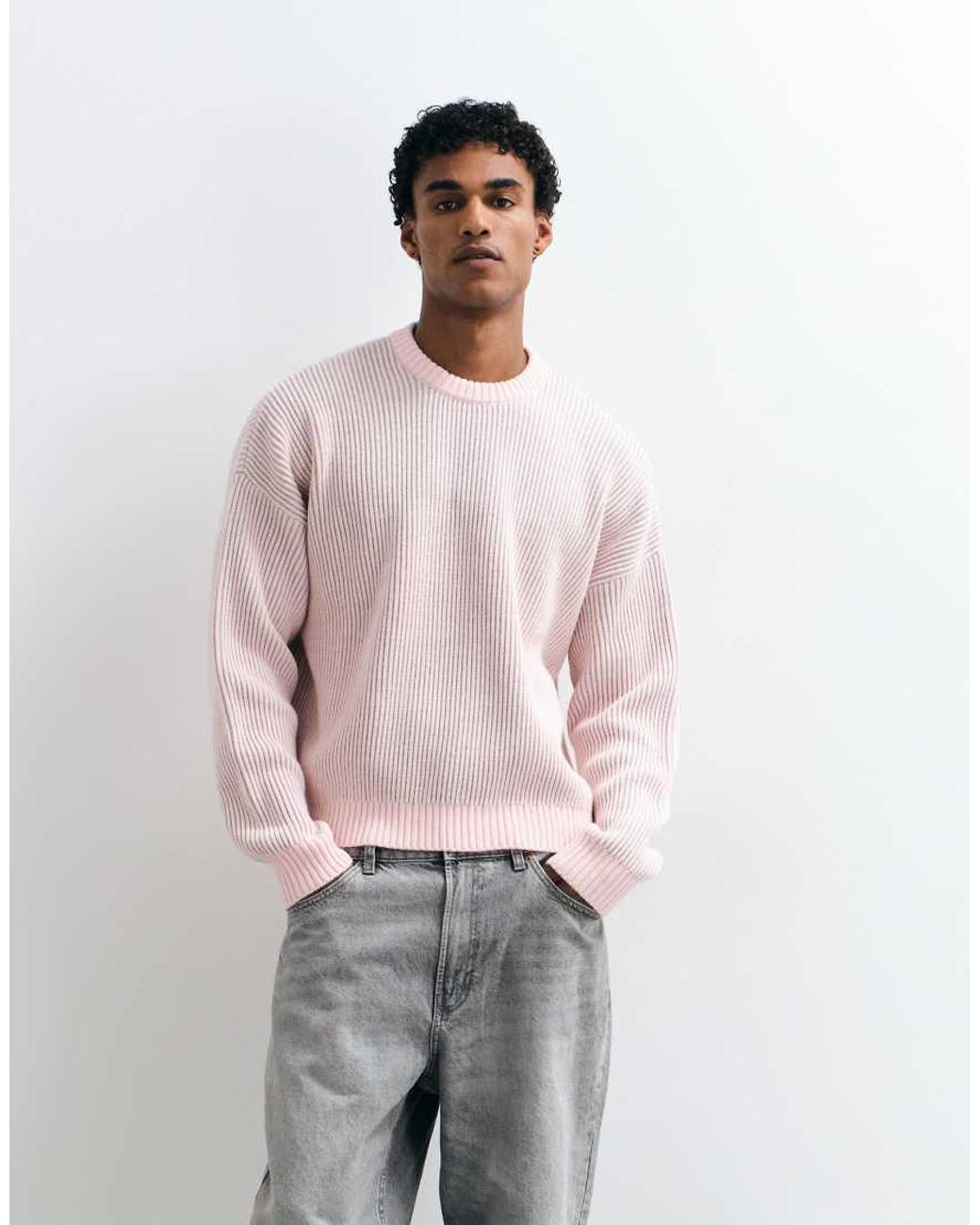 ASOS Pink Oversized Fisherman Rib Jumper for men