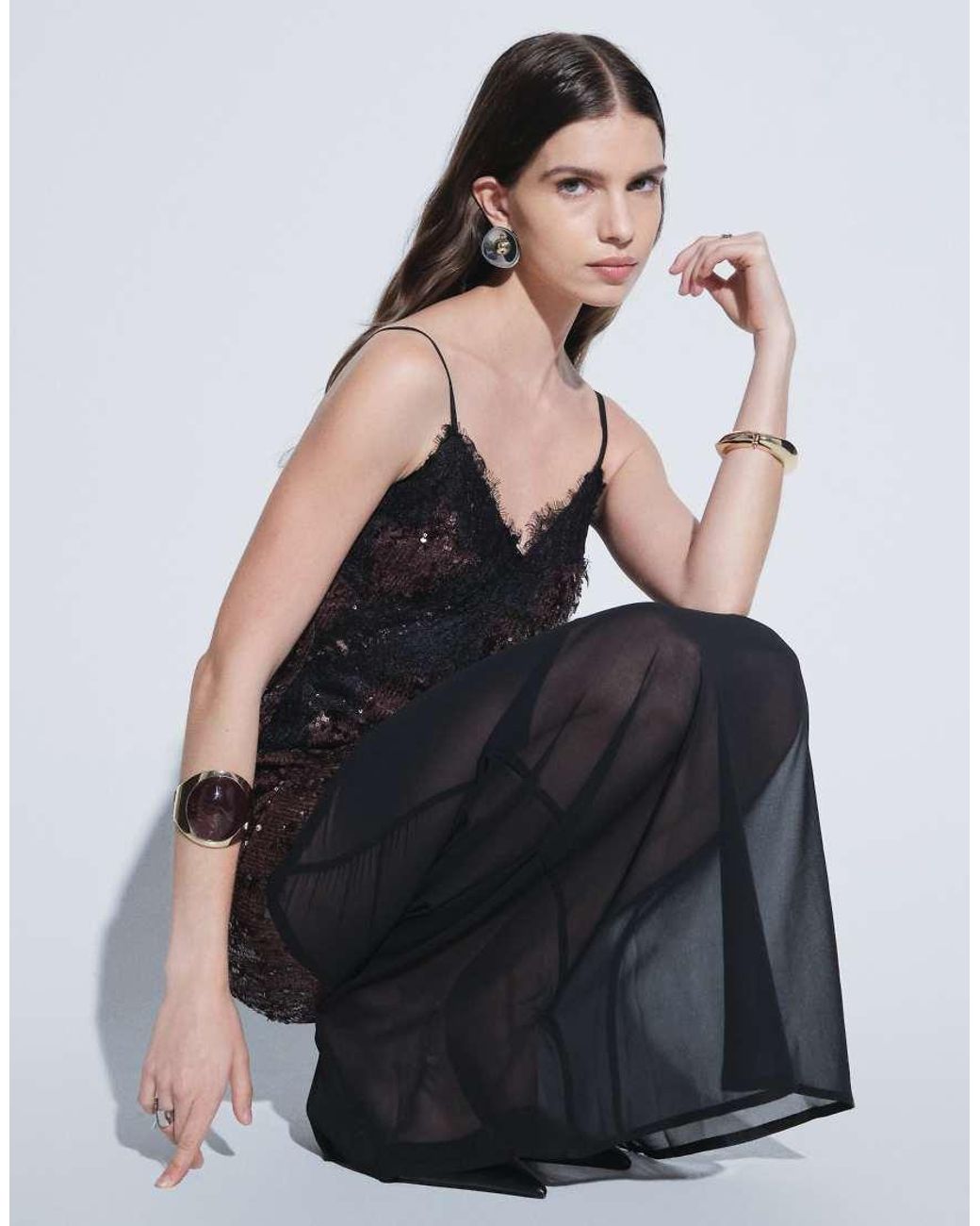 TFNC London Blue Sequin Cami Lace Detail Maxi Dress