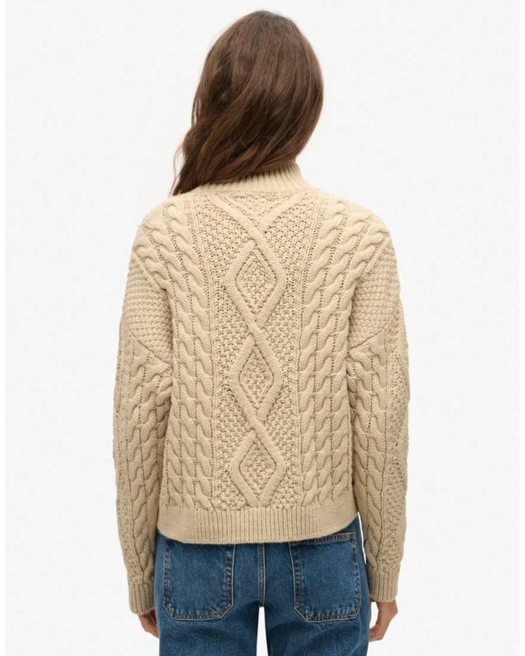 Superdry Natural Aran Cable Knit Polo Jumper
